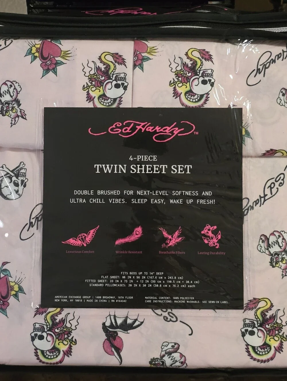 Ed Hardy 6 Piece Twin Jack Rabbit Skull Heart Sheet Set. NWT.
